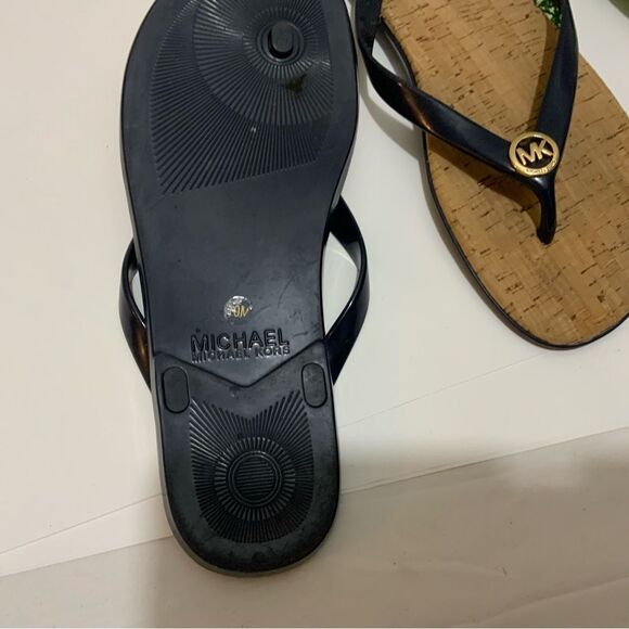 Michael Kors Cork Sandals MK Logo Navy PVC Thong Jet Set Flip Flops Sz. 10 - Picture 5 of 8